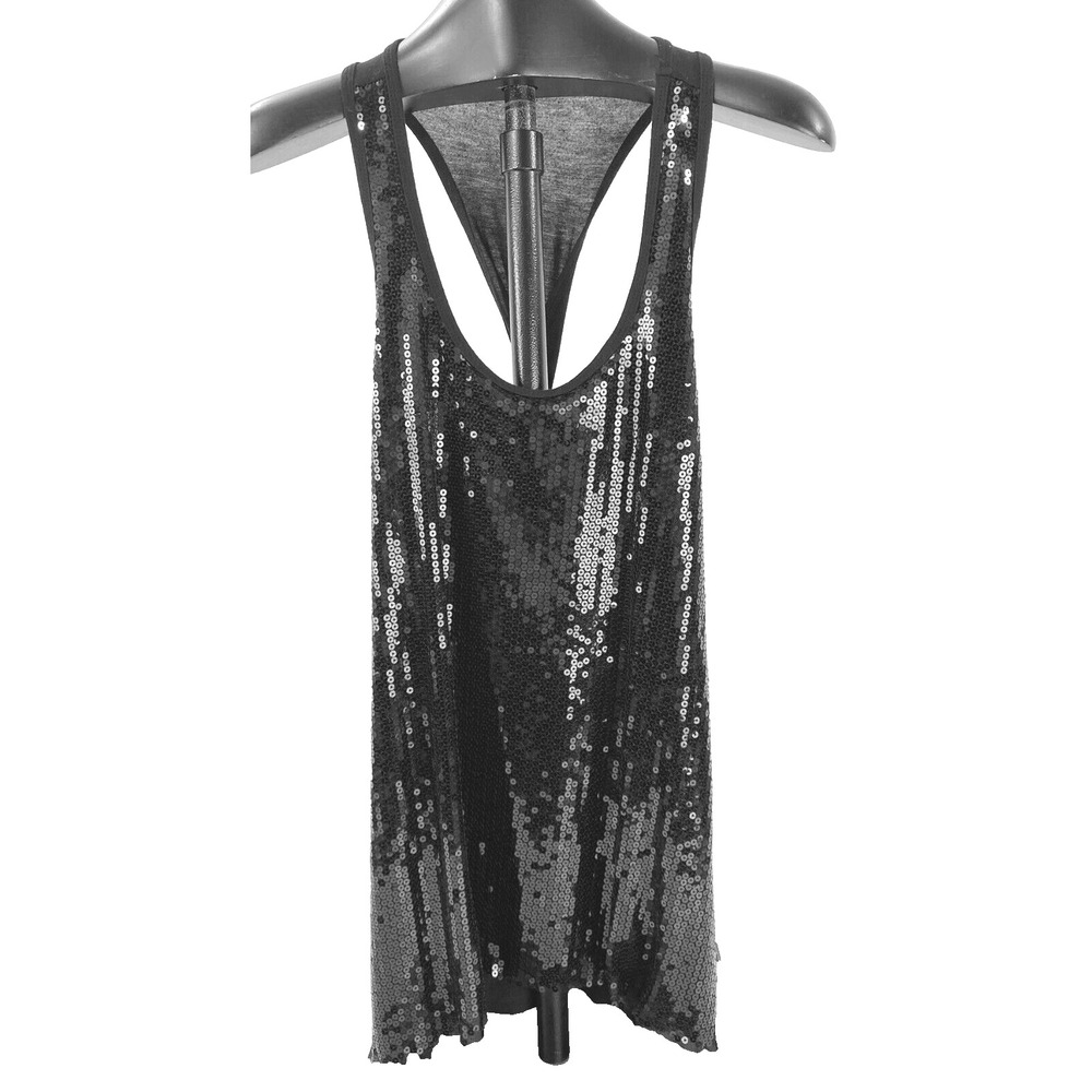 Pathway Sequin Tank Top Women's M Black Shirt Blouse Tunic Top Festive Sexy Cami